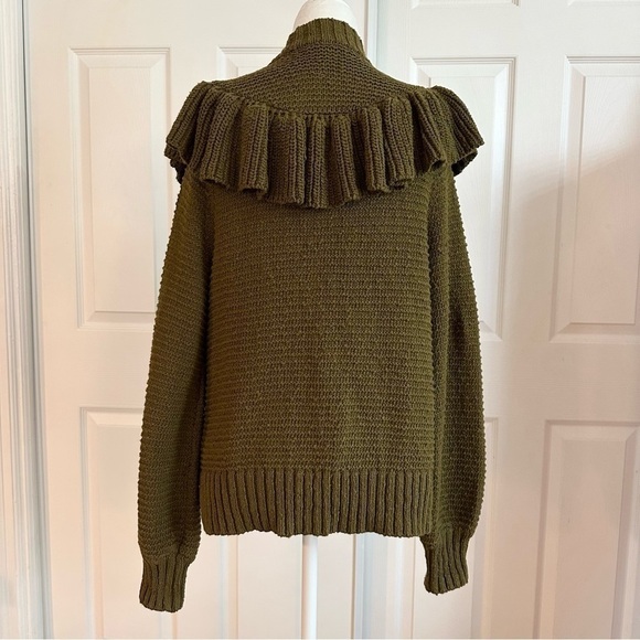 Madewell Olive Green Ruffle Chunky Knit Cardigan Sweater - Picture 5 of 6